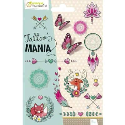 Afbeelding van Avenue Mandarine CC054C TATOO&#039;MANIA 1 vel 10,5 x 16 cm met 14 tatoos vanaf 5 jaar Boheem
