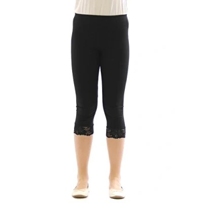 Afbeelding van YESET Meisjes kinderlegging Capri 3/4 kort met kant katoen, zwart.