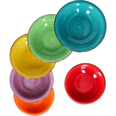 Afbeelding van MamboCat Set van 6 soepborden, effen, meerkleurig, aardewerk servies voor personen, kleurrijk design, moderne platte borden, borden