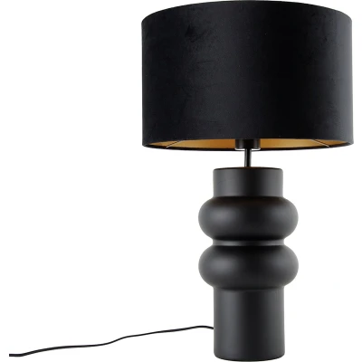 Afbeelding van QAZQA Design tafellamp zwart 17 cm velours kap met goud 35