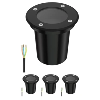 Afbeelding van ledscom.de BOLI 4 stuks vloerinbouwlampen voor buiten, IP67, zwart, rond, 108 mm Ø, 1 x GU10 max. 15 W