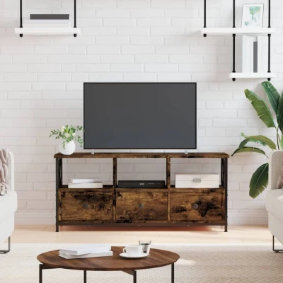 Afbeelding van Tv meubel 102x33x45 cm bewerkt hout en ijzer gerookt eikenkleur