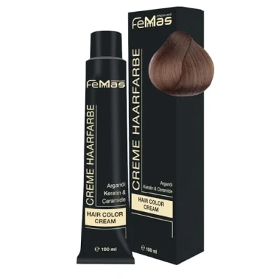 Image de FemMas Teinture pour cheveux blonds, crème professionnelle à huile d&#039;argan nourrissante, de kératine et céramides, comme coloration permanente ou teinte, 100 ml, doré sablé 7