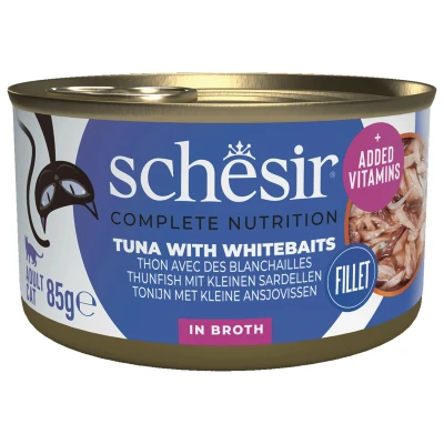 Afbeelding van Schesir Kat Blik Gekookte Vis 85 g Kattenvoer Tonijn&amp;Ansjovis&amp;Rijst