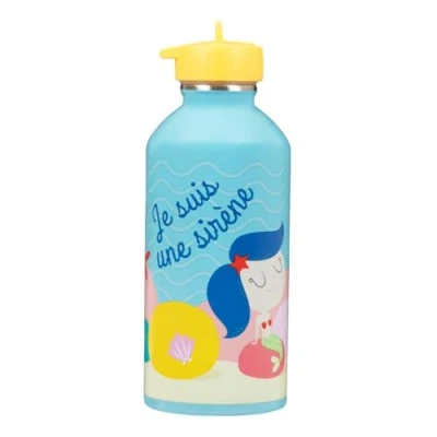 Afbeelding van DRAEGER PARIS Roestvrijstalen drinkfles voor kinderen, gemakkelijk te reinigen, herbruikbare drinkfles, ideaal park, school, inhoud 300 ml, 17 cm x 6,5 cm, blauw, ingeschreven bericht: Ik ben een