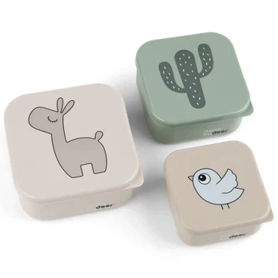 Afbeelding van Done by deer set van 3 snack boxen Lalee zand Multi color / 8,9 x 4,5 cm en 10,3 5,1 11,8 5,5 Kunststof (BPA vrij)