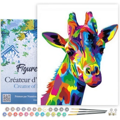 Afbeelding van Figured&#039;Art Schilderen op Nummer Volwassenen met lijst Giraffe Pop art Handwerk acrylverf Kit DIY Compleet 40x50cm Canvas al ingelijst