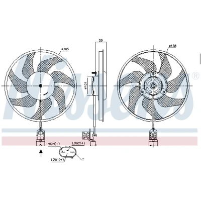 Afbeelding van NISSENS 850048 Radiator Ventilator 385 12 252 Zonder ingebouwde regelaar OPEL: Combo C Tour, Box Body / Estate, Corsa Hatchback