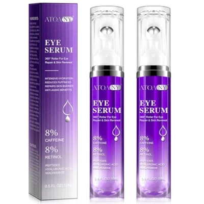 Afbeelding van 2 Lots Sérum pour les yeux cernes et poches avec 8% de caféine rétinol, crème anti âge 360 Eye Roller Massage Ball femmes hommes