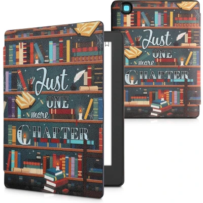 Afbeelding van kwmobile E reader hoesje geschikt voor Kobo Aura H2O Edition 2 hoes flip case met magnetische sluiting Ereader cover bibliotheek design in meerkleurig