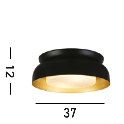 Afbeelding van Kendal plafondlamp, zwart/goud, staal, glas