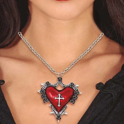 Afbeelding van Fiestas Guirca Ketting met medallion rood hart Halloween accessoires verkleden