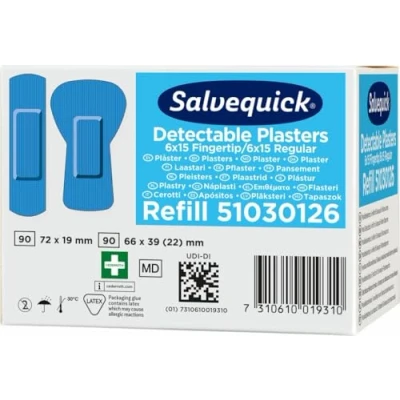 Afbeelding van Salvequick detectable vingertop pleister assorti 6754 51030126 6 pack navullingen