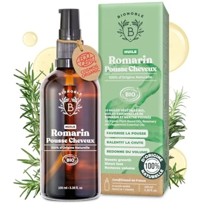 Afbeelding van BIONOBLE rozemarijnolie voor haar, natuurlijk rozemarijnserum, haar en baard, etherische groei haaruitval, glazen fles met pomp, 100 ml