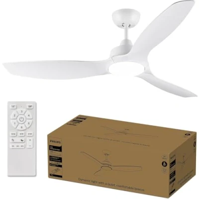 Afbeelding van Philips Plafondventilator met vast blad, 3 bladen, groot (52&quot;) 28W LED licht, DC motor, Kleurtemperaturen (3000K, 4300K, 6500K) dimfunctie, inclusief afstandsbediening