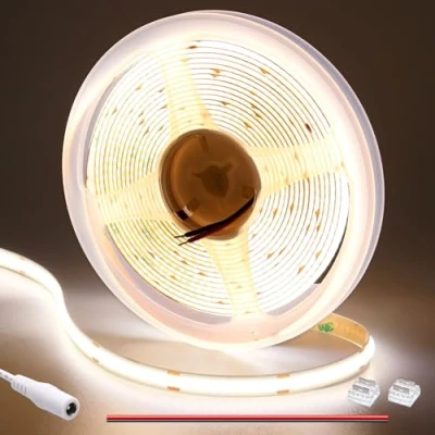 Afbeelding van GOMING COB ledstrip, 12 V, natuurlijk wit, 4000 K, 312 leds/m, 5 m, 11 W/M, CRI 93+, hoge helderheid, niet waterdicht, op maat te snijden, voor huis, slaapkamer, keuken, decoratie (zonder voeding)