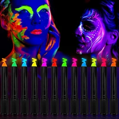 Afbeelding van Strehknewen Lot de 12 Crayons maquillage UV fluo pour enfants Lavables couleur corporelle Halloween, carnaval,