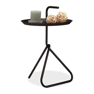 Afbeelding van relaxdays bijzettafel metaal met handvat tafel salontafel rond koffietafel zwart