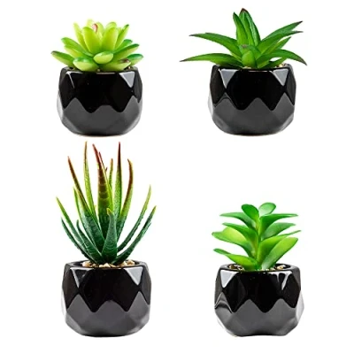Afbeelding van Kunstmatige potplanten, zwarte keramische mini esthetische decoratie voor slaapkamer, badkamer, woonkamer, kantoor (4)