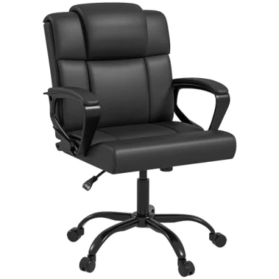 Afbeelding van Vinsetto bureaustoel, ergonomische in hoogte verstelbaar, synthetische coating, draaistoel, draagvermogen 120 kg, zwart