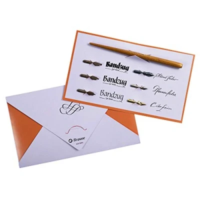 Afbeelding van Brause 137B een tas om te schrijven en kalligrafie met 6 veren (Steno, Pfannen, Cito Fein, Bandzug 1 mm, 2 mm 3 mm) houten penhouder