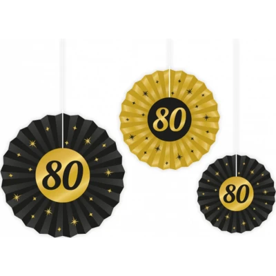 Afbeelding van Papieren Waaiers 80 jaar Classy 3 stuks