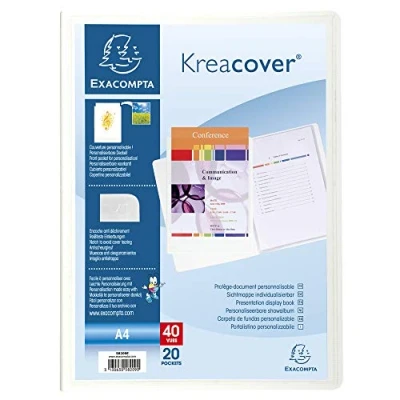 Afbeelding van Exacompta Kréa Cover 58209E presentatiemap, personaliseerbaar, van propyleen, glad, met hoge transparantie, 20 vakken voor 40 pagina&#039;s, wit