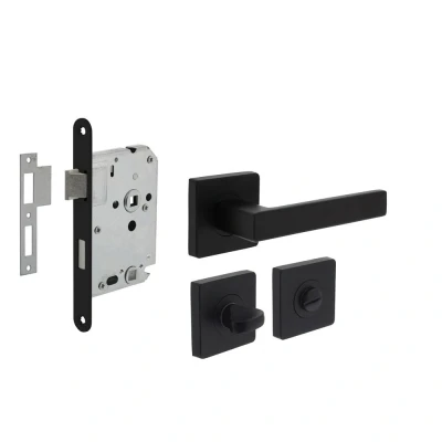 Afbeelding van Intersteel Deurbeslag set toiletslot 63/8 zwart met deurkruk Hera en WC sluiting