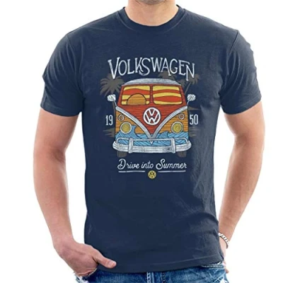 Afbeelding van Volkswagen Drive Into Summer T shirt voor heren, marineblauw