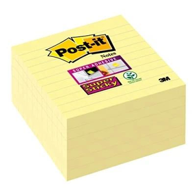 Afbeelding van Post it, Plakbriefje, Super Sticky Notes kanariegeel, gelinieerd (101 x 101 mm)