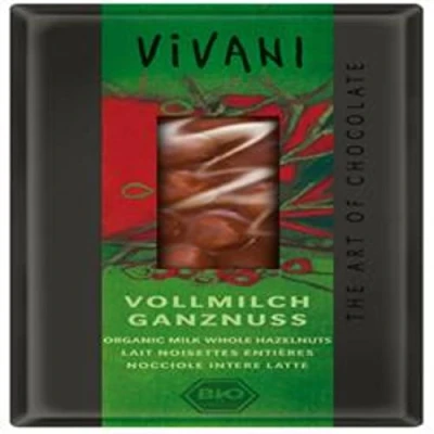 Afbeelding van Vivani Chocoladereep Melk met Hele Hazelnoten 100GR