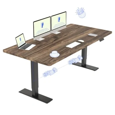 Afbeelding van FLEXISPOT Bureau Assis Debout 160x70 avec 2 Moteurs Puissants, Réglable en Hauteur, Capacité de Charge 120kg, Électrique Fonction Mémoire (Cadre Noir+Plateau Marron)