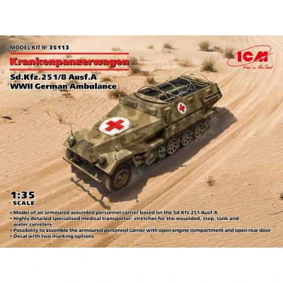 Afbeelding van 1:35 ICM 35113 WWII German Ambulance Sd.Kfz.251/8 Ausf.A Krankenpanzerwagen Plastic Modelbouwpakket