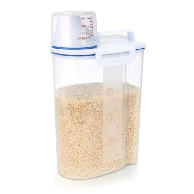 Afbeelding van Belle Vous Plastic Voedsel Opslag Container met Maat Beker 2 L Luchtdichte Dispenser BPA Vrije Bak voor Ontbijtgranen, Rijst, Graan, Bloem, Dierenvoeding &amp; Droogvoeding Keuken/Kelder