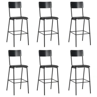 Afbeelding van Barstoelen 6 st massief multiplex staal zwart