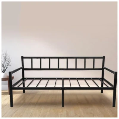 Afbeelding van Banquette Bed 2 in 1 Slaapbank 92x192 cm Bedframe voor Matras 90x190 Zits met Boxspring Eenpersoonsbed Sofa Zwart Metalen Frame
