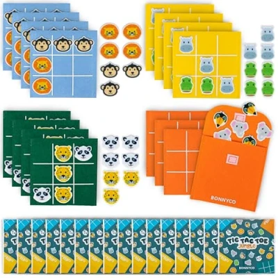 Afbeelding van Tic Tac Toe Jungledieren, cadeau voor verjaardag, kinderen, gasten, 16 stuks, BONNYCO mini spellen, Toe, geschenken, klein speelgoed, piñata, verrassingstas