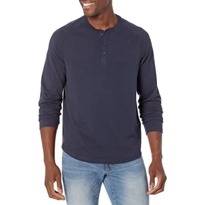 Image de Amazon Essentials Chemise Henley à manches longues, coupe classique (grandes tailles disponibles) Homme, Bleu Marine, S