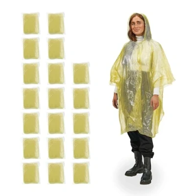 Afbeelding van Relaxdays regenponcho festival set van 20 regencape poncho fiets lichtgewicht geel