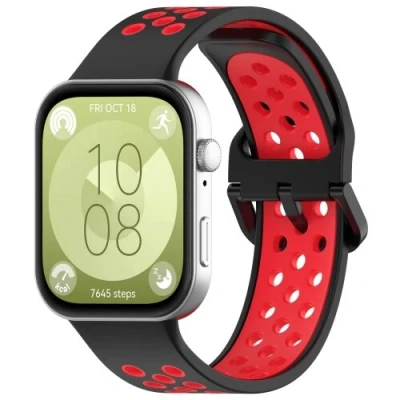 Afbeelding van Tweekleurige siliconen band Zwart met rood Huawei Fit 3