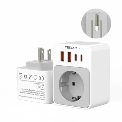 Afbeelding van TESSAN adapter USA stekker, 5 in 1 voor Amerikaanse stekker met 2 USB C en A, 1875 W Canada compact opvouwbaar, snel opladen, 20 W, type B