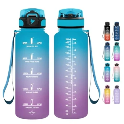 Afbeelding van Grsta Drinkfles, 1,5 liter, drinkfles met rietje, BPA vrij, voor sport, koolzuurhoudende dranken, waterfles sportschool, fietsen, fitness, camping en school