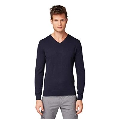 Afbeelding van TOM Tailor Basic V NECK Trui Navy melange, Heren, Maat: Small, melange