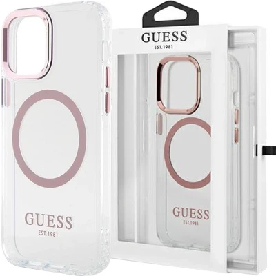 Afbeelding van Guess Translucent Back Case (MagSafe Compatible) Geschikt voor Apple iPhone 12/12 Pro (6.1&quot;) Roze