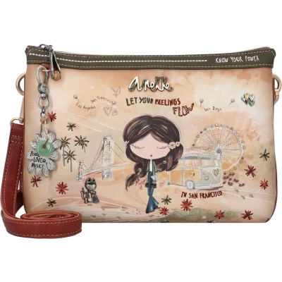 Afbeelding van Anekke Schouderriem voor dames van kunstleer met verstelbare riem en ritssluitingen 2 vakken accessoires Afmetingen 28 x 21 4, Meerkleurig