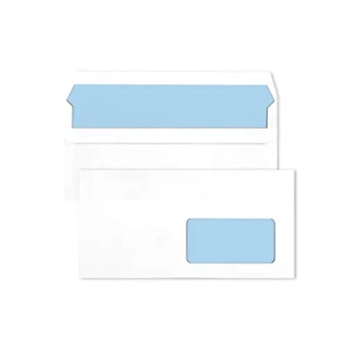 Afbeelding van Netuno 1000 witte enveloppen met venster rechts DL 110 x 220 mm 80 g zakelijke lange voor brieven print binnenkant blauw