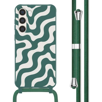 Afbeelding van imoshion hoesje Geschikt voor Samsung Galaxy S23 Plus met koord Siliconen design Meerkleurig / Petrol Green Groovy