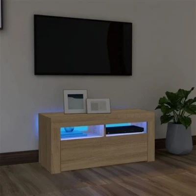 Image de vidaXL Meuble TV avec lumières LED chêne sonoma 90x35x40 cm804385