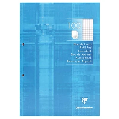 Afbeelding van Clairefontaine 5815C Een gelijmd cursusblok, geperforeerd, hemelsblauw, A4, 21 x 29,7 cm, 200 pagina&#039;s, kleine ruitjes met rand, wit papier, 90 g, gelamineerde omslag