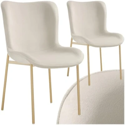Afbeelding van tectake® 2 x Gestoffeerde stoel eetkamerstoel fluweellook ergonomische vorm hoge rugleuning Draagkracht 120 kg beige/goud stuks